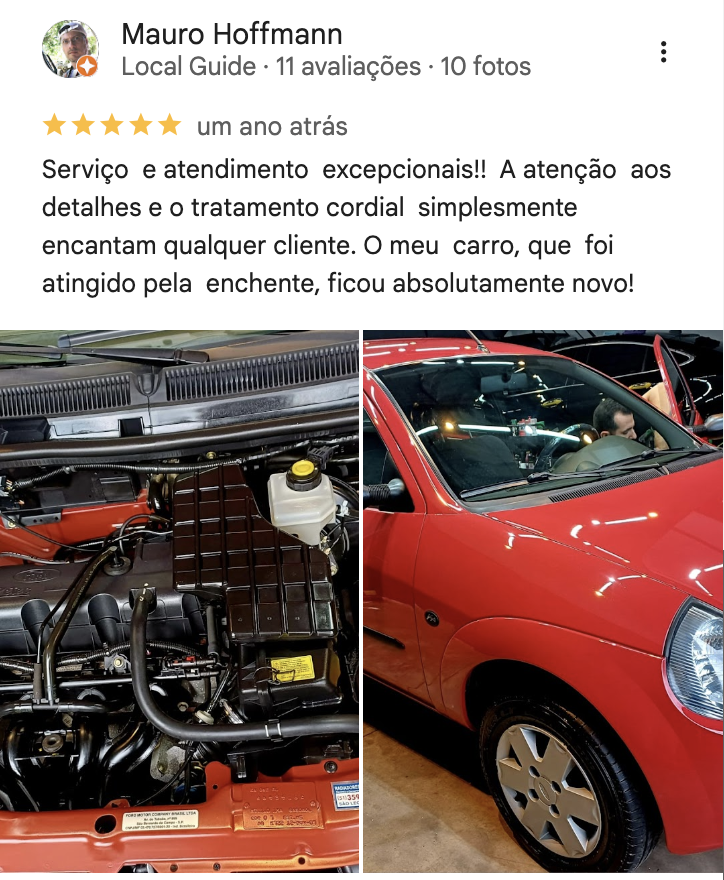 Avaliação de Mauro Hoffmann no Google sobre a Aurora Estética Automotiva